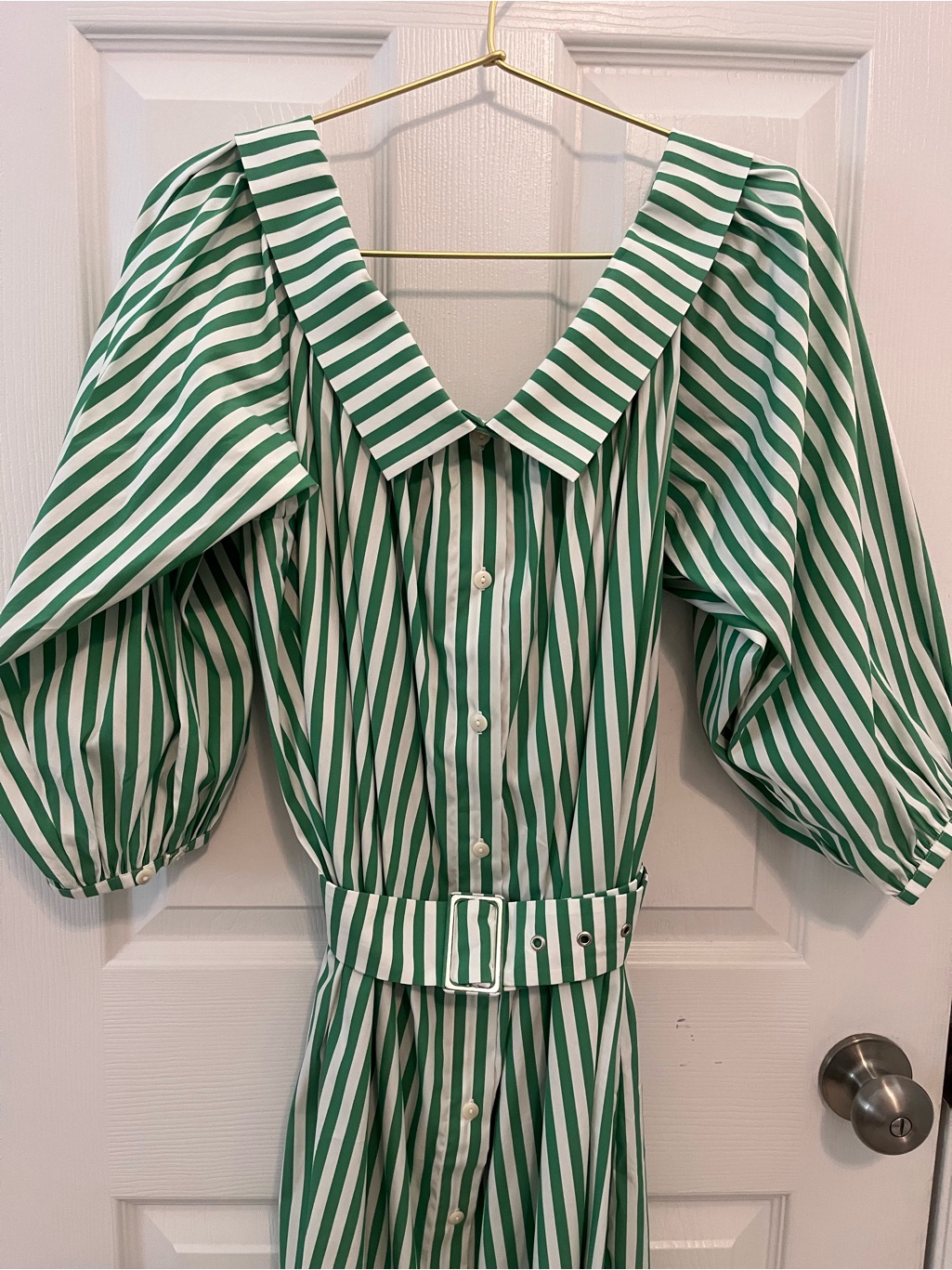 Mr. Larkin Green & White Striped Belted Midi Dress — image 3 of 8
